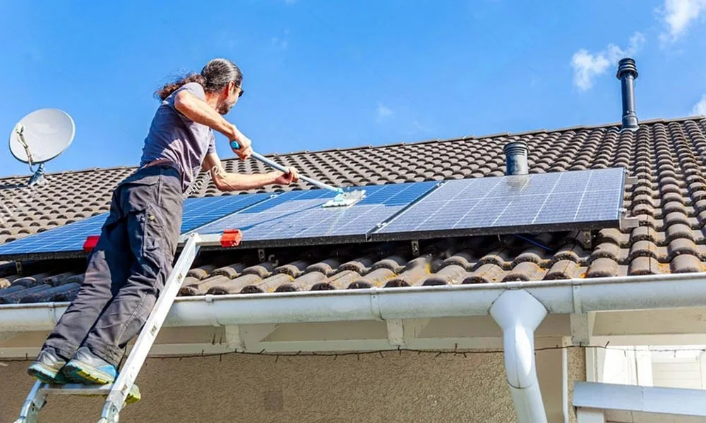 clean solar light panel with a ladder
